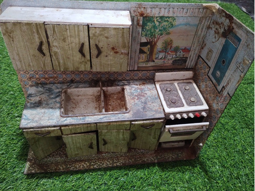 Antiguo Juguete De Chapa Litografiada Cocina Saxo 0