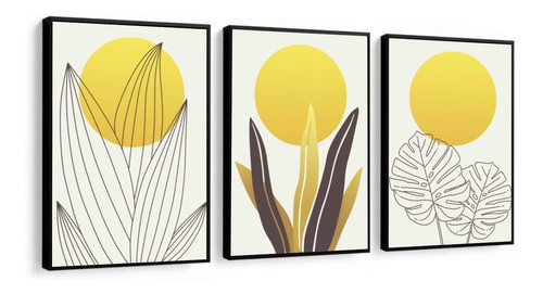 Quadros Decorativos Geométrico Amarelo Folhagem Com Moldura 0