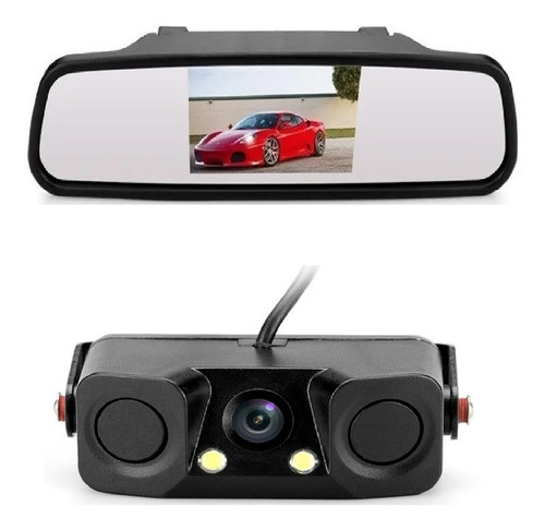 Espejo Retrovisor Con Pantalla Mas Cámara Con 2 Sensores 0