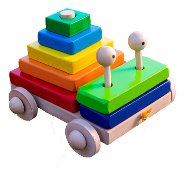 Juego De Arrastre De Madera Para Bebes Autito Con Bloques 0