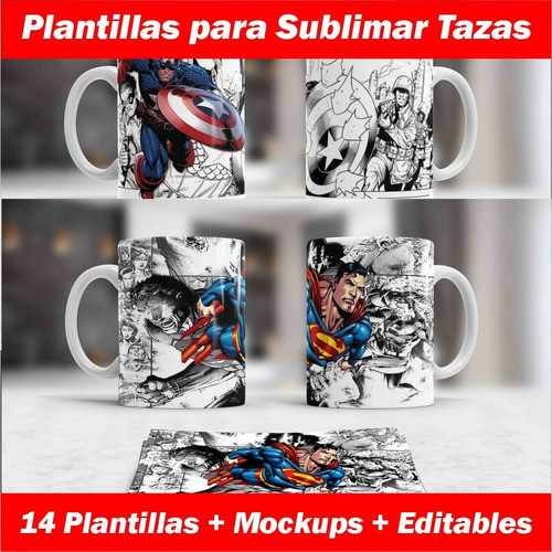 Plantillas Tazas Super Heroe P/sublimar Imprimibles Editable 0