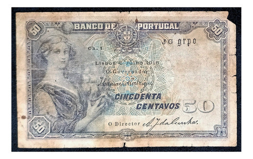 Portugal 50 Centavos 1918 Regular Pick 112a Muy Raro 0