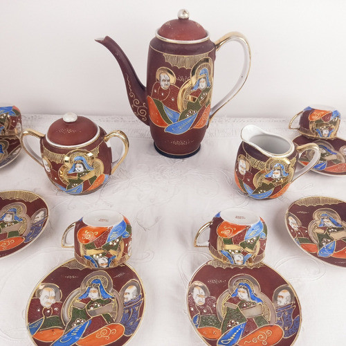 Gran Juego De Cafe Satsuma Antiguo Pintado Completo Vealo 0