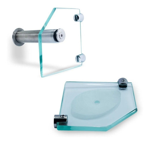 Saboneteira De Canto Reto + Papeleira Vidro Modelada Incolor 0
