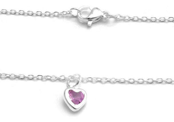 Collar Corazón Rosa Con Cadena Espejito De Acero Blanco 0