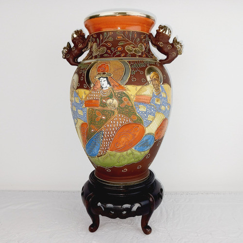 Raro Jarron Florero Satsuma Antiguo Asas Leones Fu Miralo 0