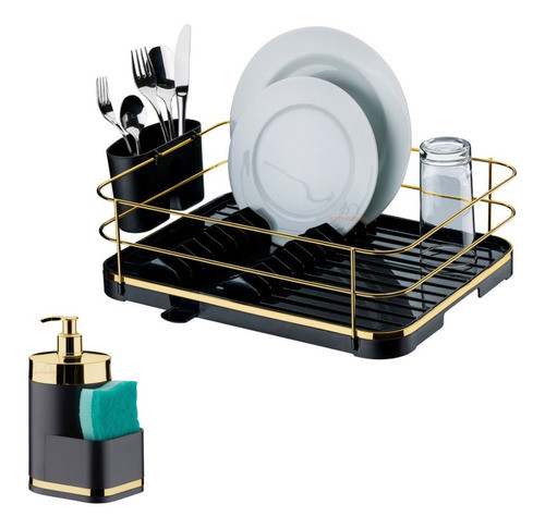 Kit Dispenser Porta Detergente Escorredor De Louça Dourado 0