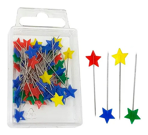 50 Alfinetes Cabeça Estrela Cores Patchwork Costura Aplique 0