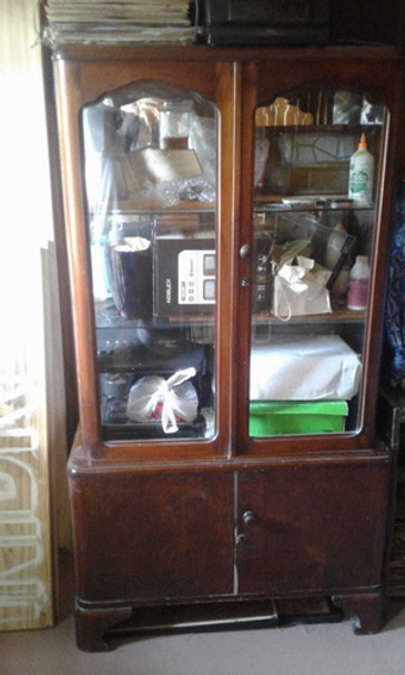 Cristalero Vitrina Para Copas Porcelana Madera Antiguo 0