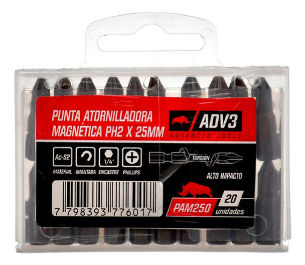 Puntas Atornillar Magnéticas Ph2 25 Mm Set X 20 U. Adv3 0