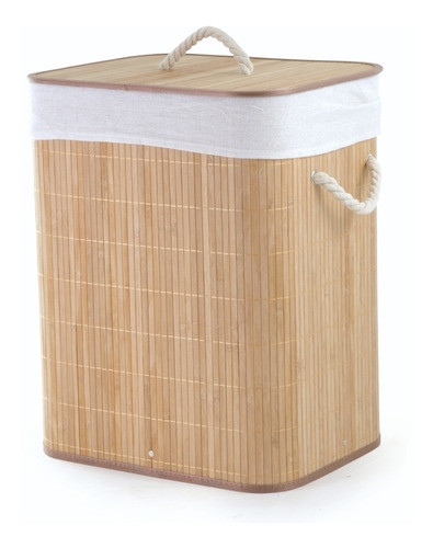 Cesto De Roupa Em Bambu Retangular Forro Algodão Mimo 0