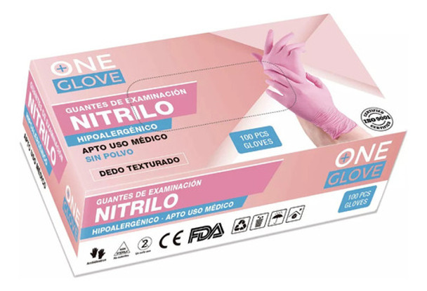 Guantes De Nitrilo Rosa Resistente Reforzado Caja X 100u 0