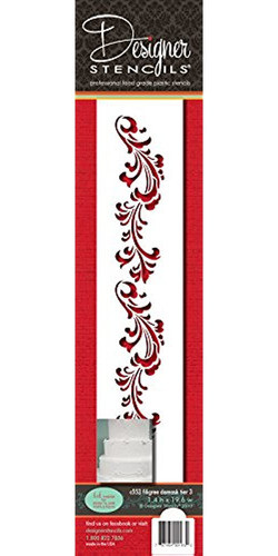 Diseñador Stencils C553 Filigree Damask Cake Stencil Side 3 0