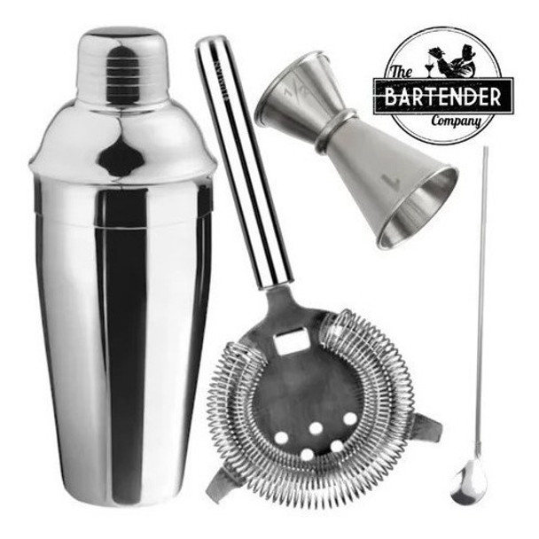 Coctelera Acero + Colador Oruga + Jigger Medidor + Cuchara 0