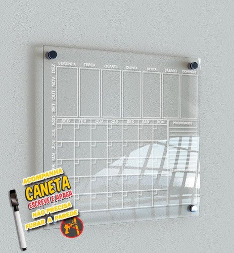 Planner Semanal Parede Lousa Planejador Acrilico 55x70cm 0