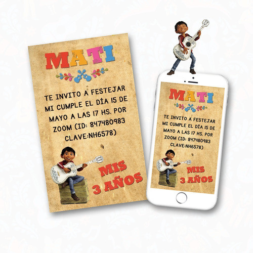 Invitación Digital Coco Miguel Personalizada Imprimible 0