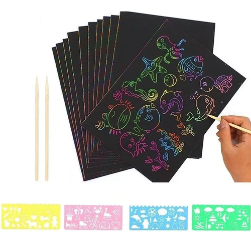 Kit Folhas Papel Mágico Para Desenho Multicolor + Brindes 0