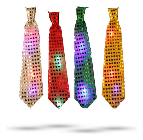 8 Corbatas Luminosas Led Lentejuelas Cotillón 0