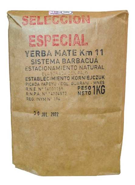 Yerba Mate Barbacuá Km11 Se 1kg Pack X15 Unidades 0