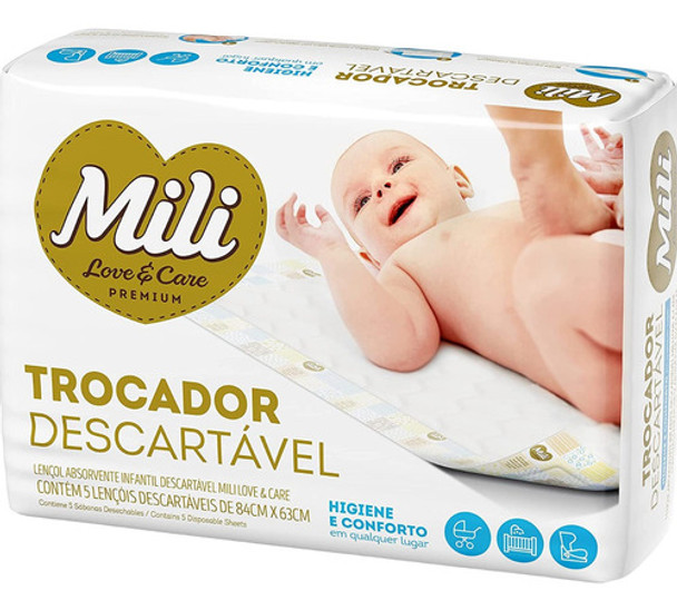 Trocador Descartável Mili 84x63 Cm Com 5 Unidades 0