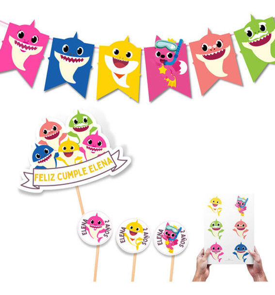Kit Imprimible Cumple Baby Shark Banderines Bebé Tiburón 0 Kit Imprimible Cumple Baby Shark Banderines Bebé Tiburón 0