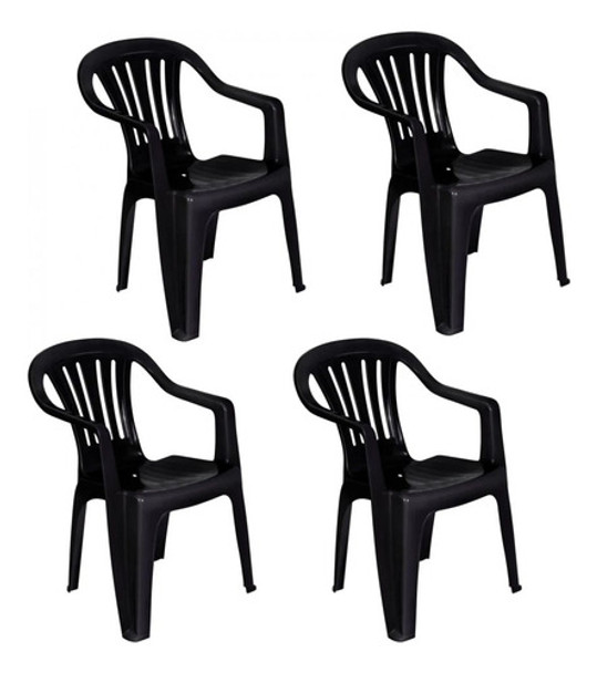 Kit 4 Cadeiras Preta Em Plástico Suporta Até 182 Kg Mor 0