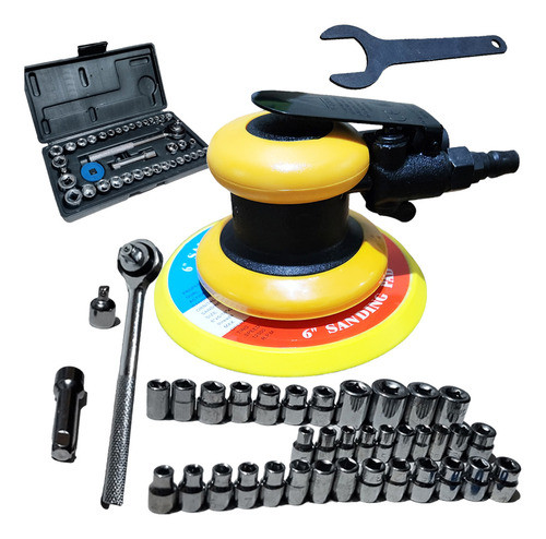 Lixadeira Pneumática Orbital + Jogo De Soquete 40pcs Malong 0