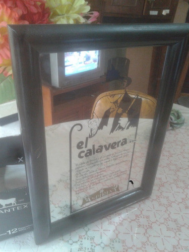 Antiguo Espejo Con Publicidad De Aspirina El Calavera 0