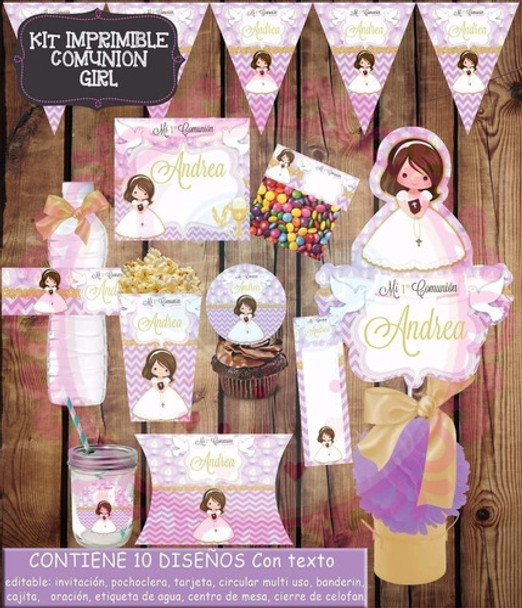 Kit Imprimible Editable Primera Comunión Nena 0
