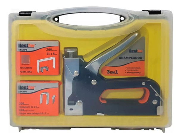 Grampeador De Madeira Para Tapeçaria Alta Pressão + Grampos 0
