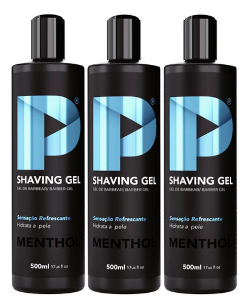 Shaving Gel De Barbear Play Barber 500g Mentolado Kit 3 Unid 0