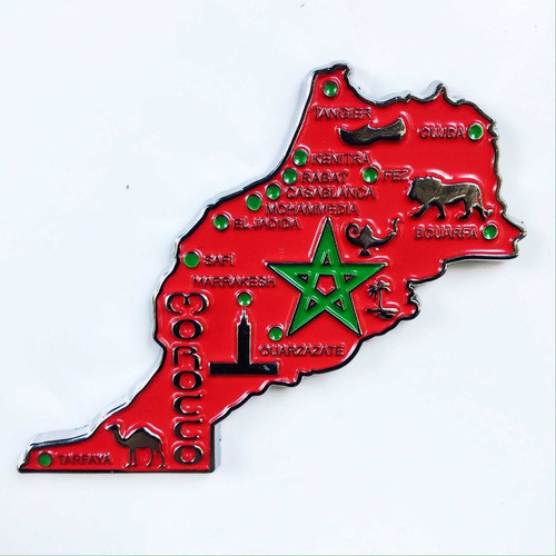 Imã Marrocos Com Mapa, Bandeira, Cidades - Imã De Geladeira 0