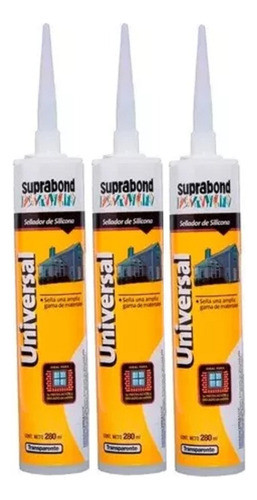3 Selladores Silicona 280ml Transparente Suprabond 0