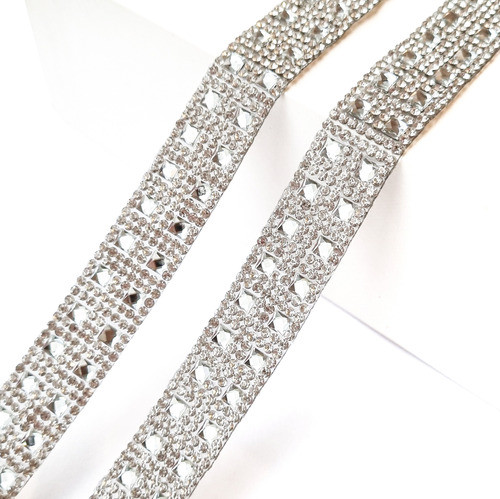 Galon Termoadhesivo De Strass Plata Con Cristales X 50cm 0