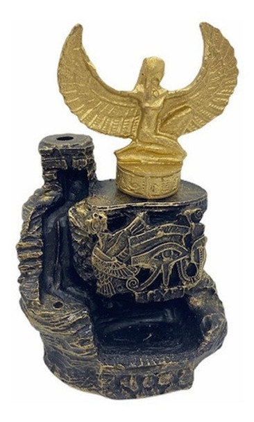 Incensário Cascata Ísis Preto E Dourado 12 Cm Em Resina 0