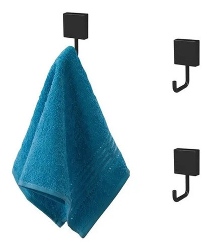 Kit 3 Gancho Cabide Porta Toalha Preto Jogo Banheiro Parede 0