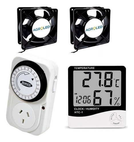 Kit Ventilacion Cooler 4   X 2 U+ Timer+ Termohigrometro 0