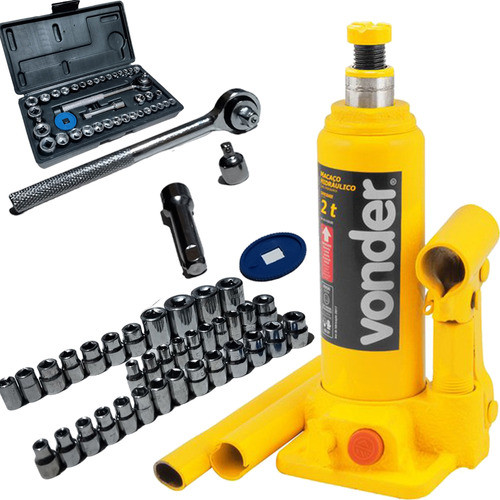 Macaco Hidráulico 2t Tipo Garrafa + Jg Soquete 40pcs Vonder 0