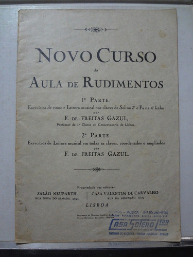 Livro Novo Curso Aula De Rudimentos Freitas Gazul 0