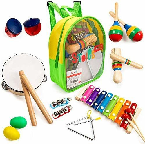 Instrument de Musique pour Enfant, ULIFEME 24 Pièces Instruments de Musique en Bois Percussion pour Bébé avec Xylophone, Tambourin, Triangle et Autre Instrument Jouets dans Un Sac de Transport