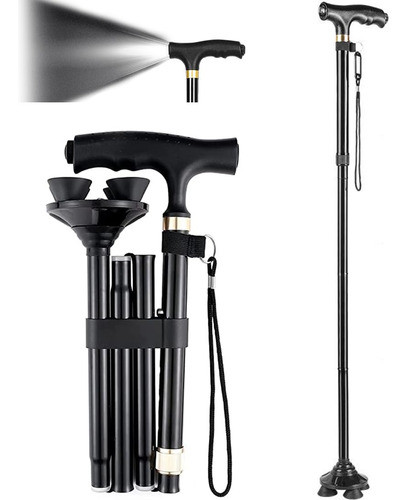 Nuevo Bastón Mágico Plegable Led Seguridad Bastón 4 Cabeza P 0
