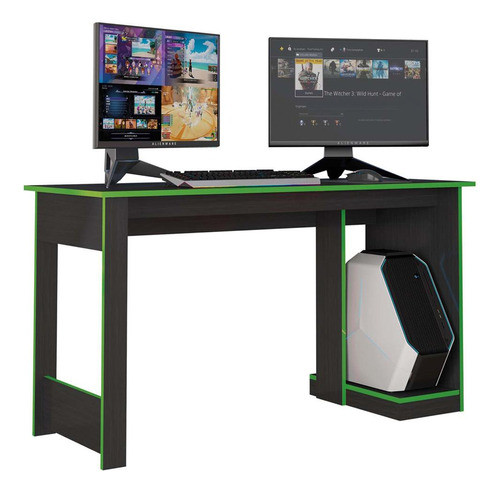Mesa Gamer Para Computador Escrivaninha Preta Verde Caemmun 0