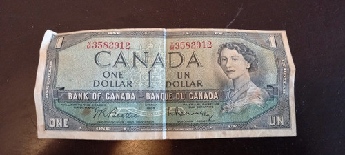Billete 1 Dólar Canadá De 1954 0