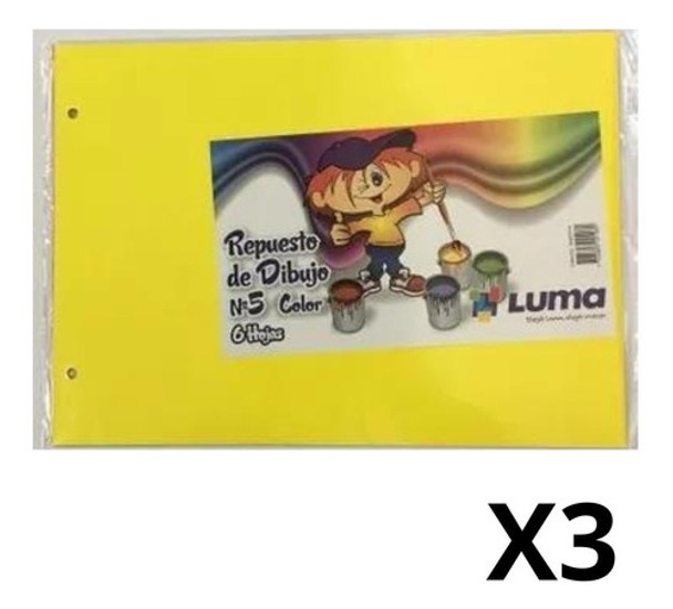 Pack X3 Repuesto Dibujo Luma N° 5 Colores 6 Hojas 0