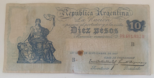 Billete Argentina 10 Pesos Caja De Conversión Bott 1632 #3 0