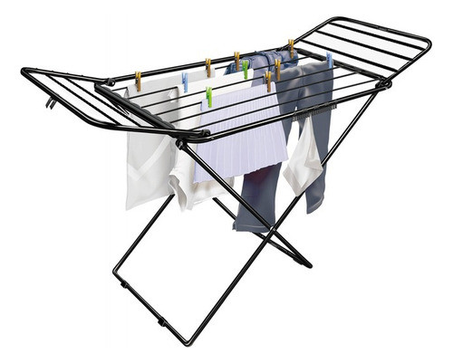 Varal De Chão Com Abas Reforçado Aço Dobrável Ravenna Preto 0