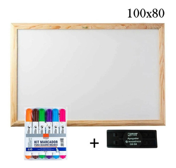 Lousa Quadro Branco 100x80 Com Canetas Coloridas E Apagador 0
