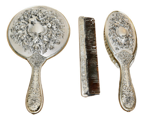 Juego De Tocador Retro Vintage Ornamentado Plata 0