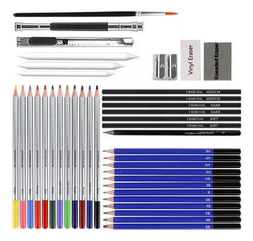 Estojo Kit Lápis Madeira H&b De Desenho Profissional 41 Pçs 0