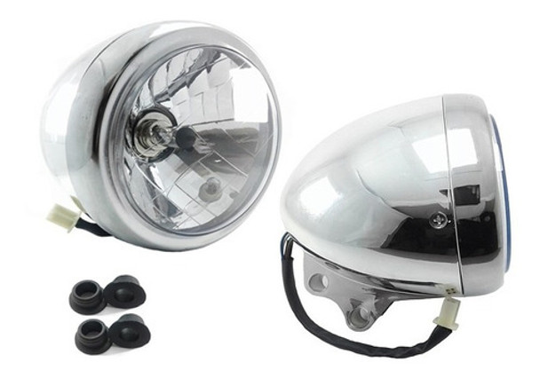 Farol Completo Moto Custom / Cafe Racer C/ Lampada E Chicote 0 Farol Completo Moto Custom / Cafe Racer C/ Lampada E Chicote 0